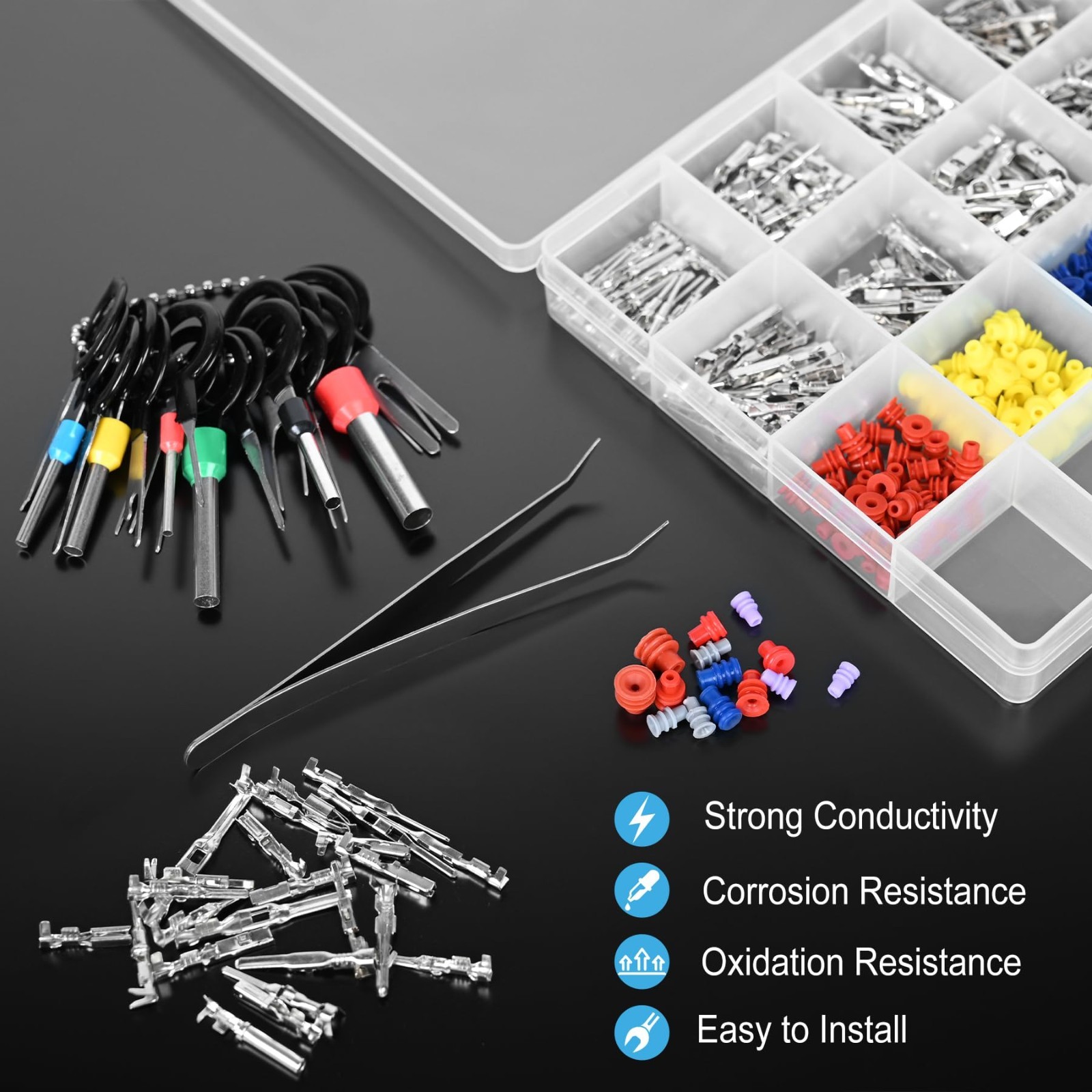 Automotive Connector Pins Kit 567Pcs – 26 Types, 1-3.5mm Male & Female Terminals