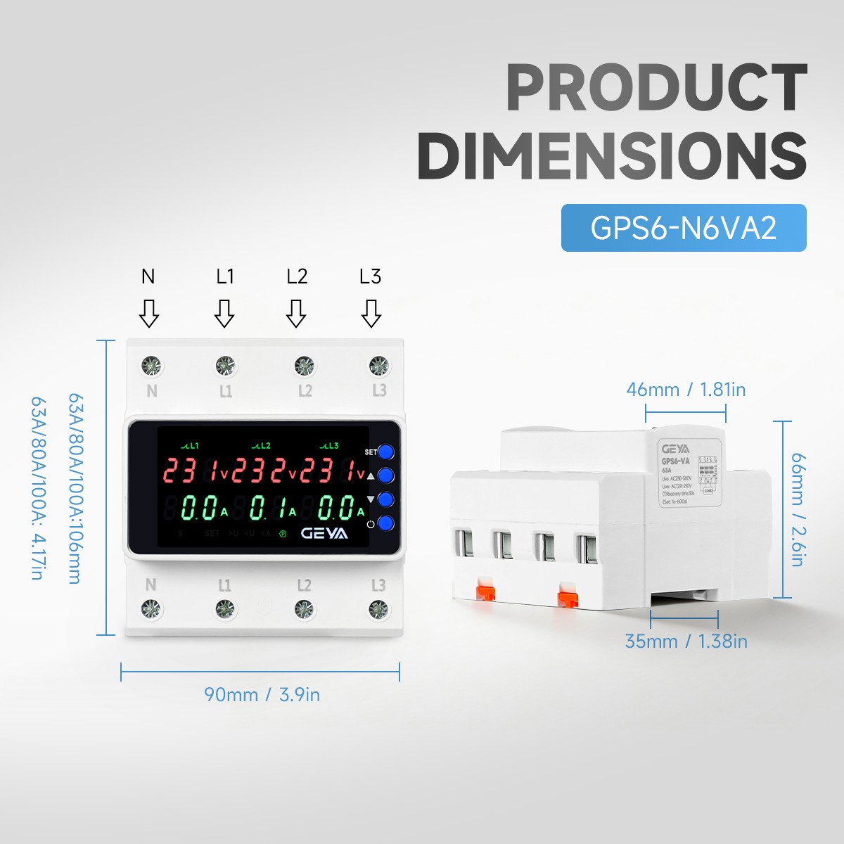 GEYA Three Phase Digital Display Voltage Current Protect Device 4P 63/100A 220V