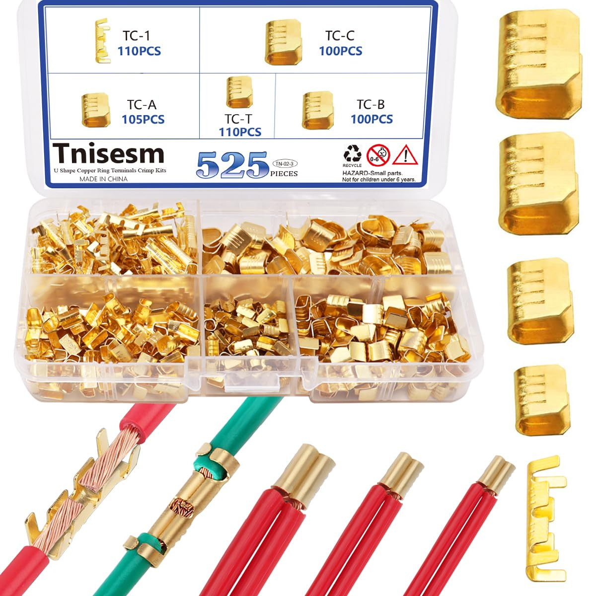 Tnisesm 525 Pcs Open Barrel Crimp Terminals U Shape Copper Ring Terminals Crimp