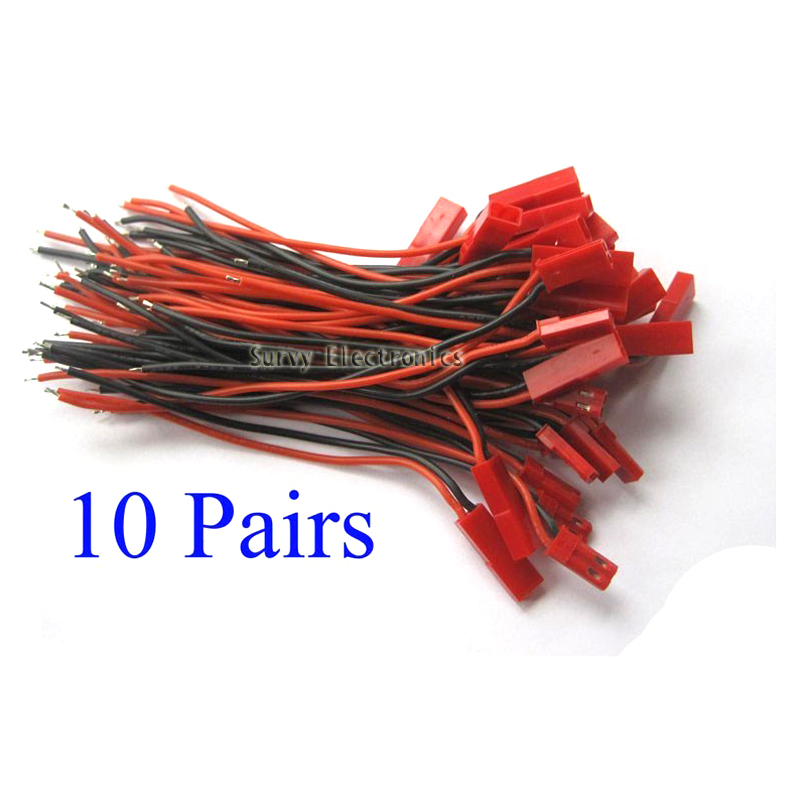 10x JST 2P cable Lead connector #24AWG Wire 10cm 100mm Plug Socket Lipo Battery