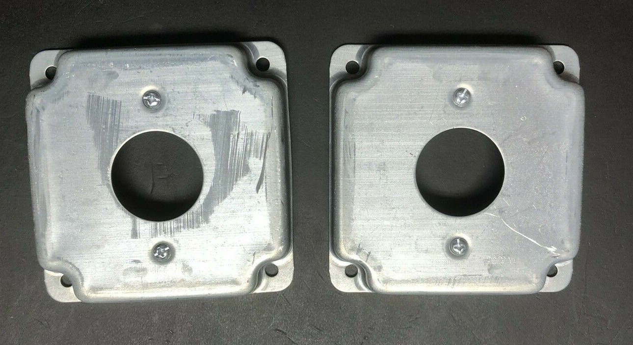 Lot of 2 – Hubbell / RACO Cat# 801C – 4″ Square Cover 1.406 Dia. Round Opening