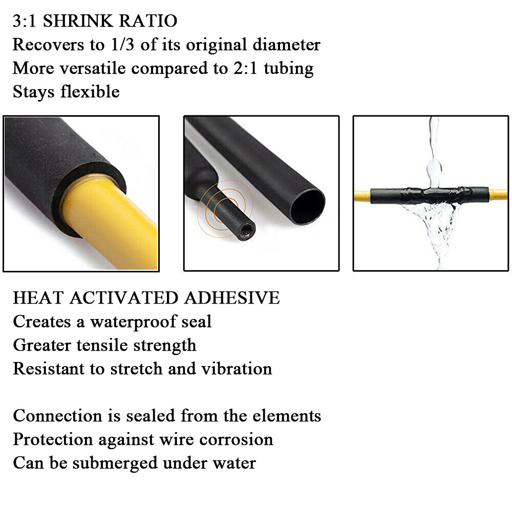 New 3:1 Heat Shrink Tube – 1/2″ Dual Wall Marine Adhesive Glue Lined Waterproof