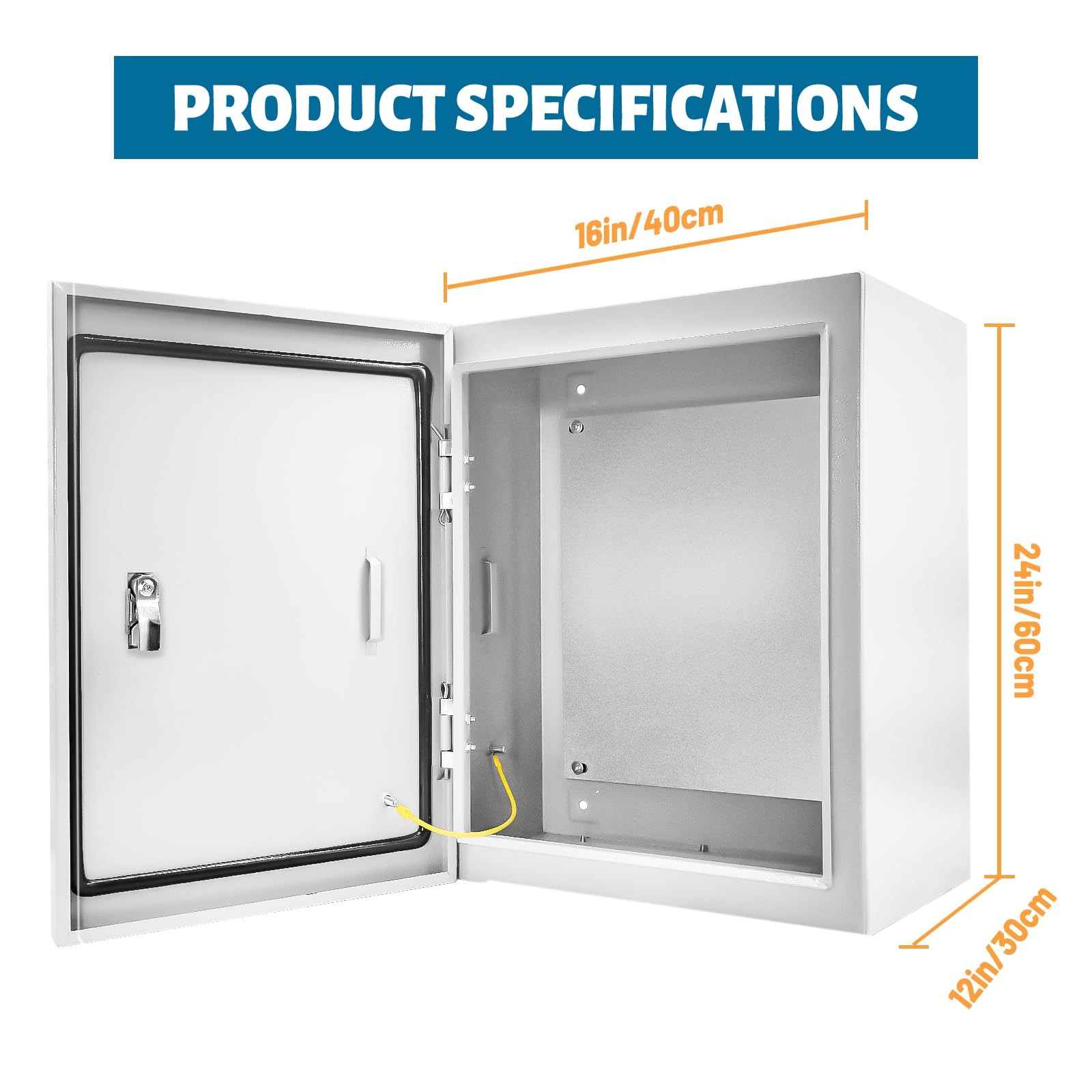 NEMA 4X Waterproof Steel Electrical Box 24x16x12″ Lockable Junction Enclosure