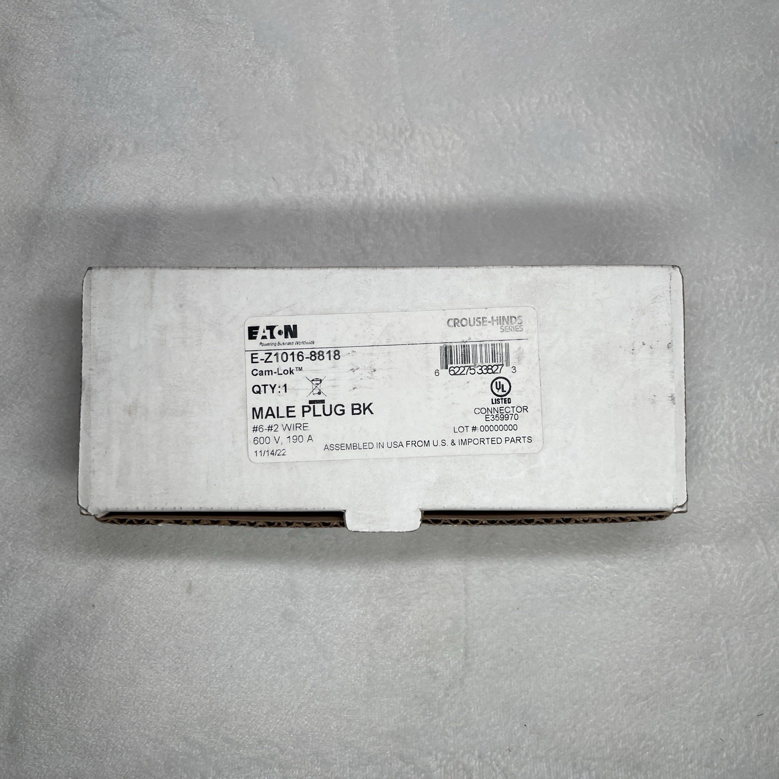 Eaton E-Z1016-8818 Cam-Lok J Series Male Plug 190 Amp 600 VAC/VDC #6-#2 AWG