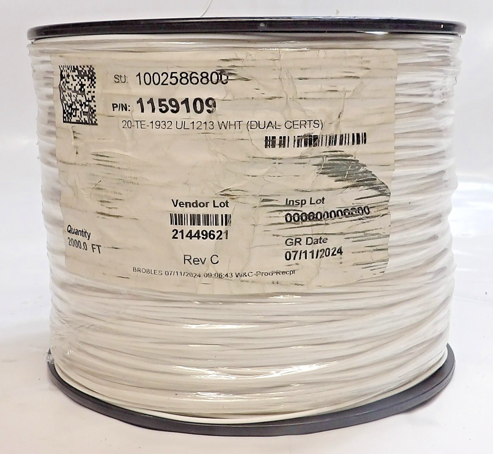 Carlisle MIL M16878/4 20 AWG PTFE Hook-Up Wire 600V White 2000ft NEMA HP3