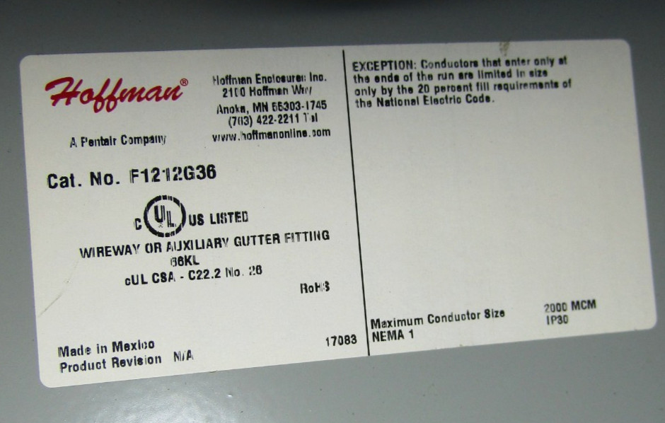 🙌 NEW HOFFMAN 36″ STRAIGHT SECTION LAYIN WIREWAY F1212G36