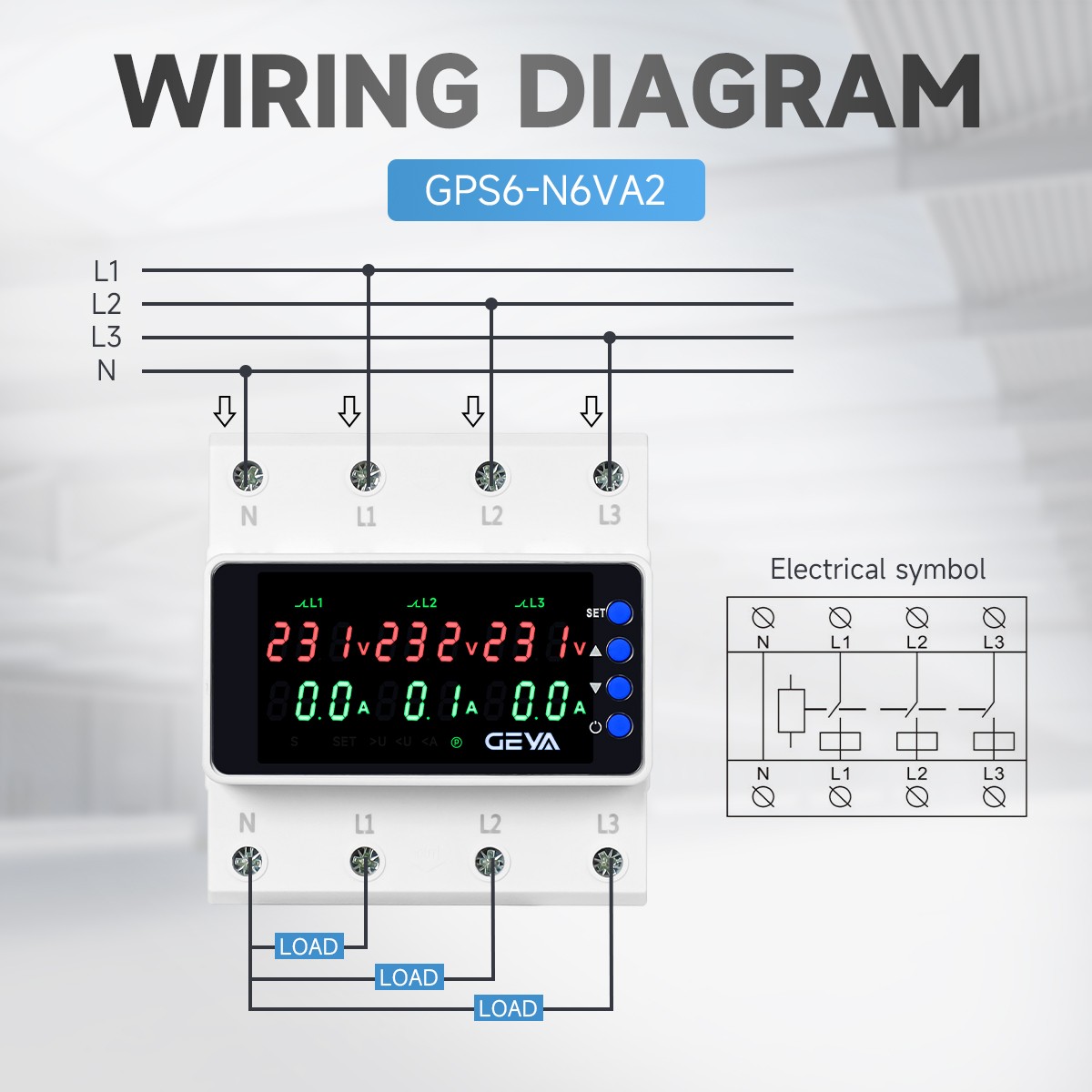 GEYA Three Phase Digital Display Voltage Current Protect Device 4P 63/100A 220V