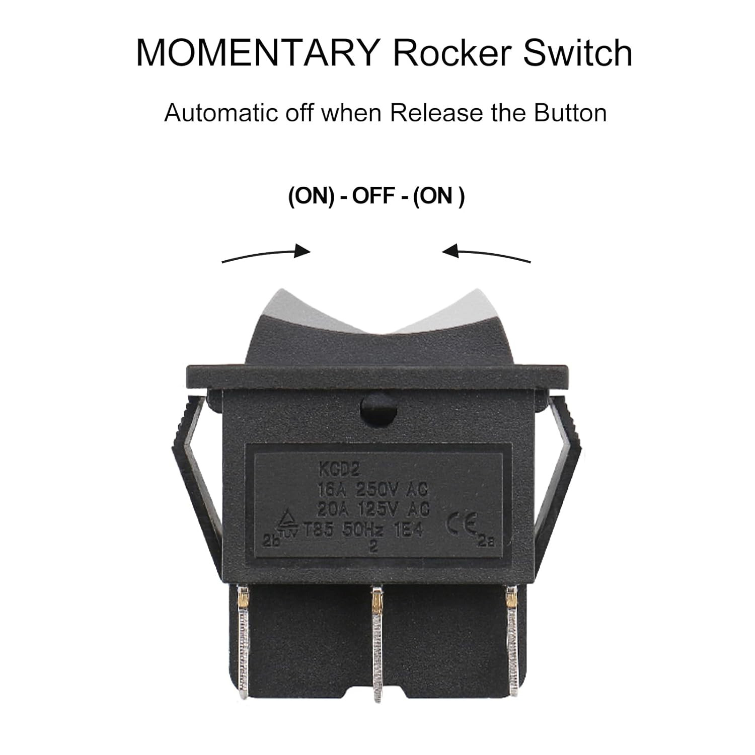 1-Pack Momentary Rocker Switch – Black 16A 250VAC ON/Off/ON DPDT Snap-in …