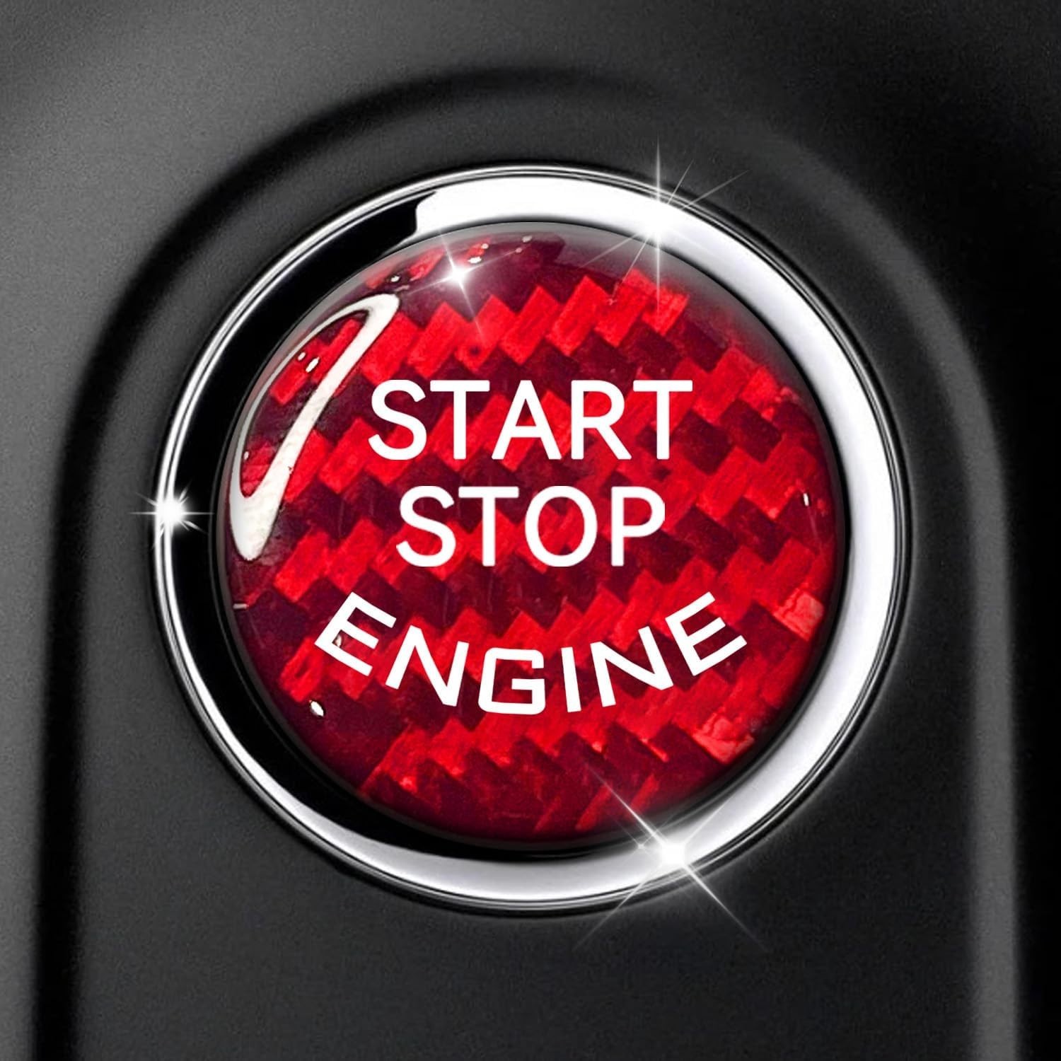 Car Push Start Button Cover Carbon Fiber Engine Push Start Stop Button-Red