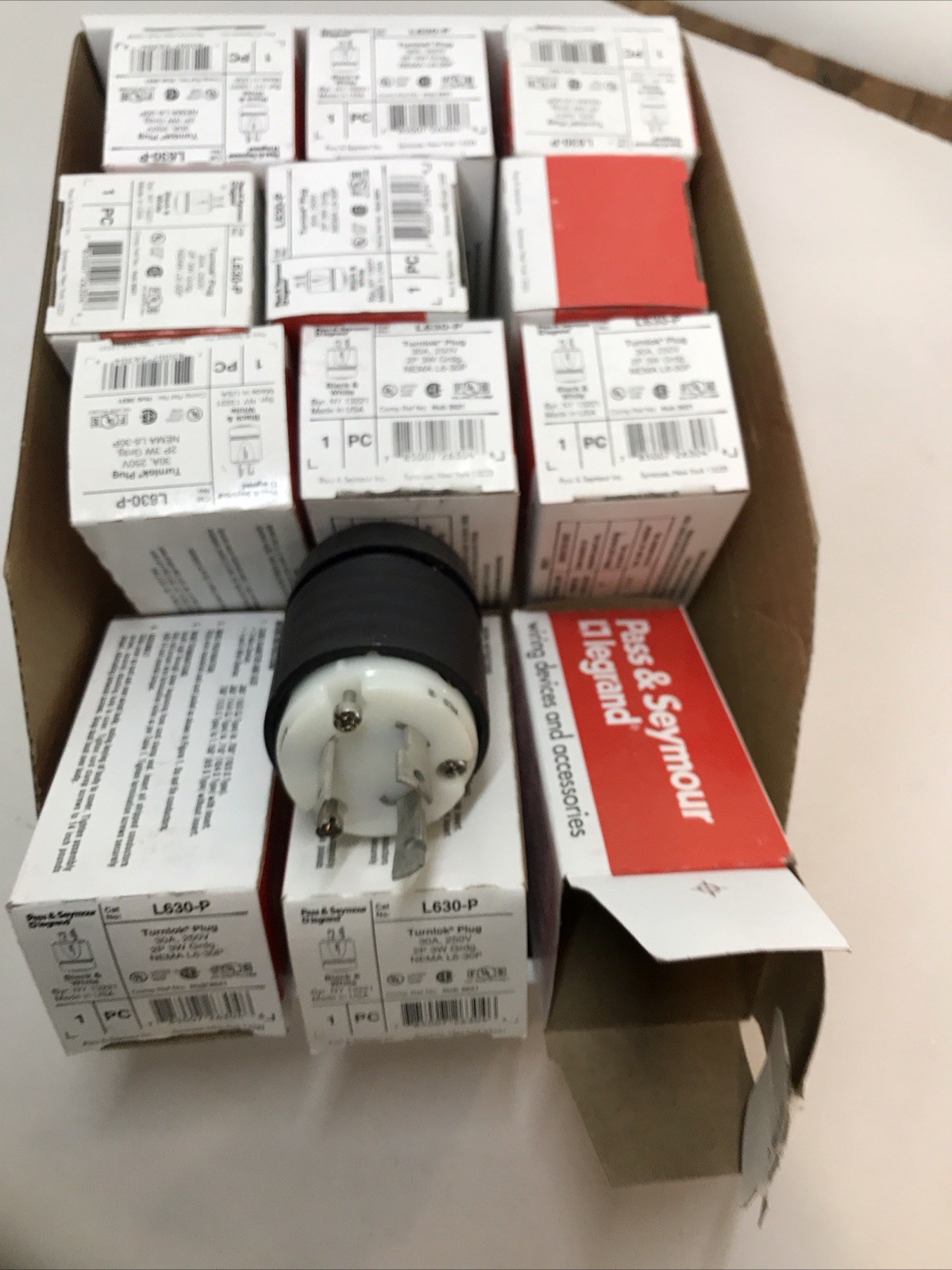 12 each Pass & Seymour L630-P, 30A, 250V 2P 3W Grdg NEMA L6-30P, Turnlok plug. 1