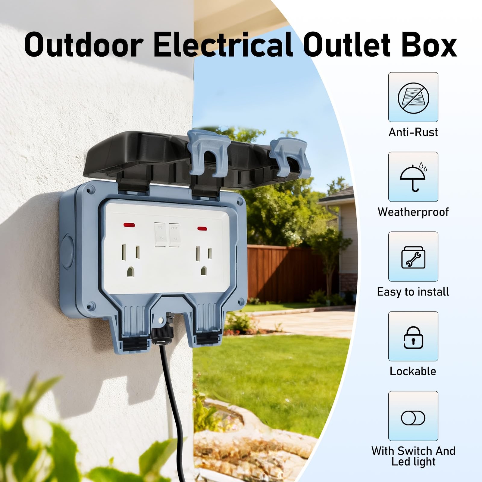 BSEED Outdoor Outlet Box with LED Indicator, Dual 15 AMP 5-15 Receptacle IP66…