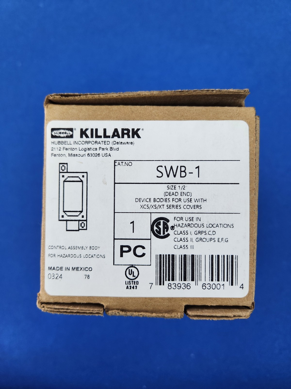 Hubbell Killark Swb-1 Electrical Box, 22 Cu In, Device Box Type, 1 Gang,