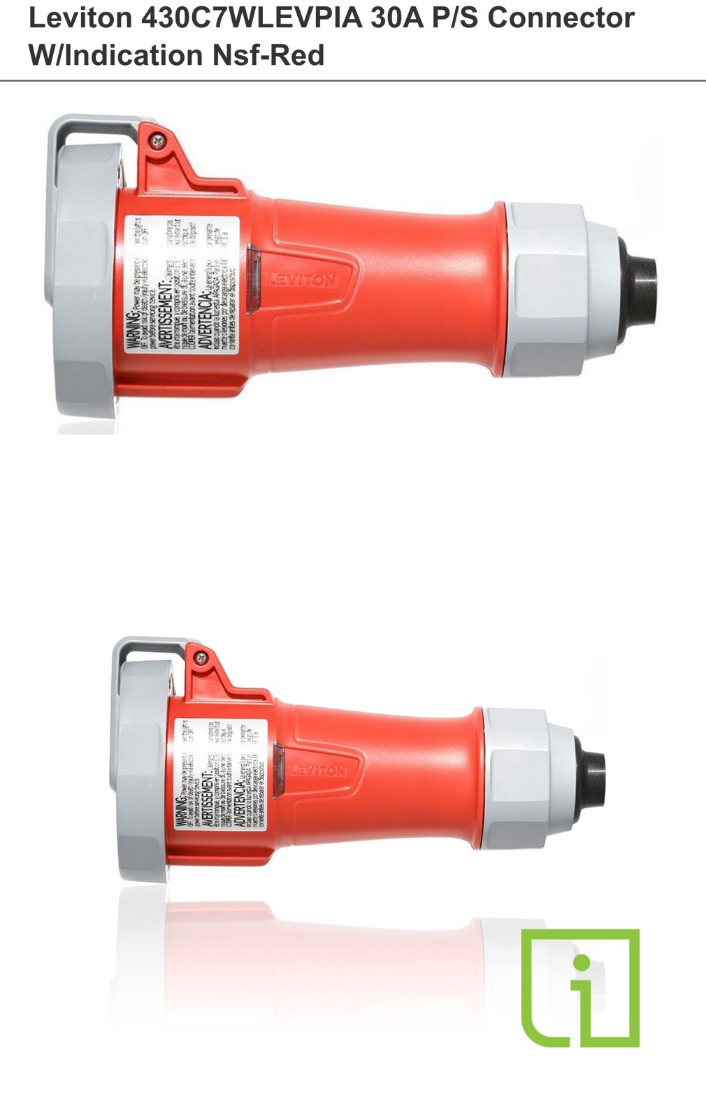 Leviton 430C7WLEVPIA 30 Amp Pin & Sleeve Connector, NSF Edition, Red Ip69k, LED