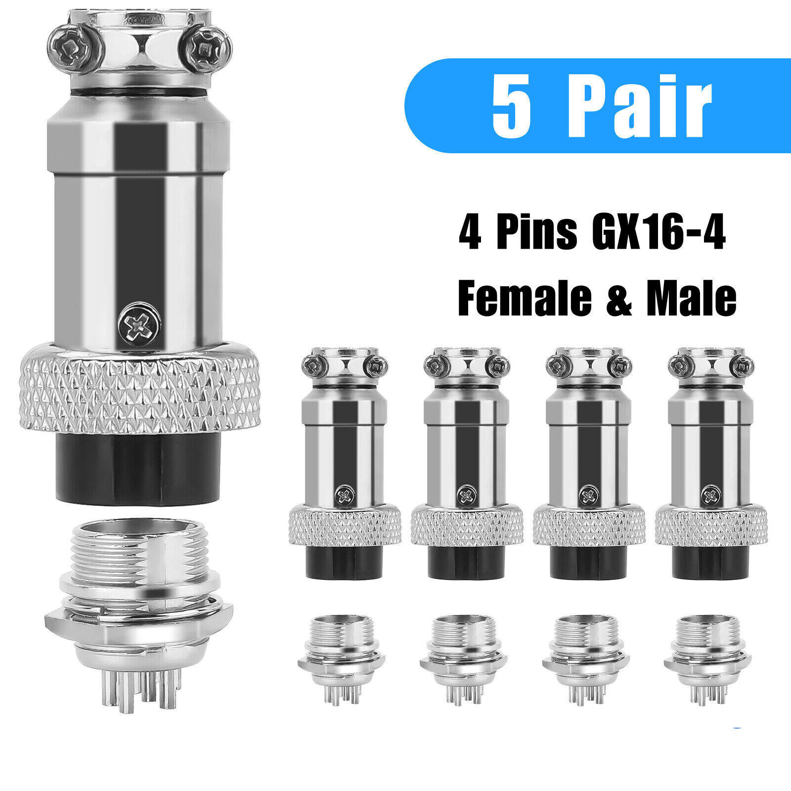 5Sets Aviation Plug 4 Pins Male Female Panel Metal Wire Connector 16mm GX16-4 US