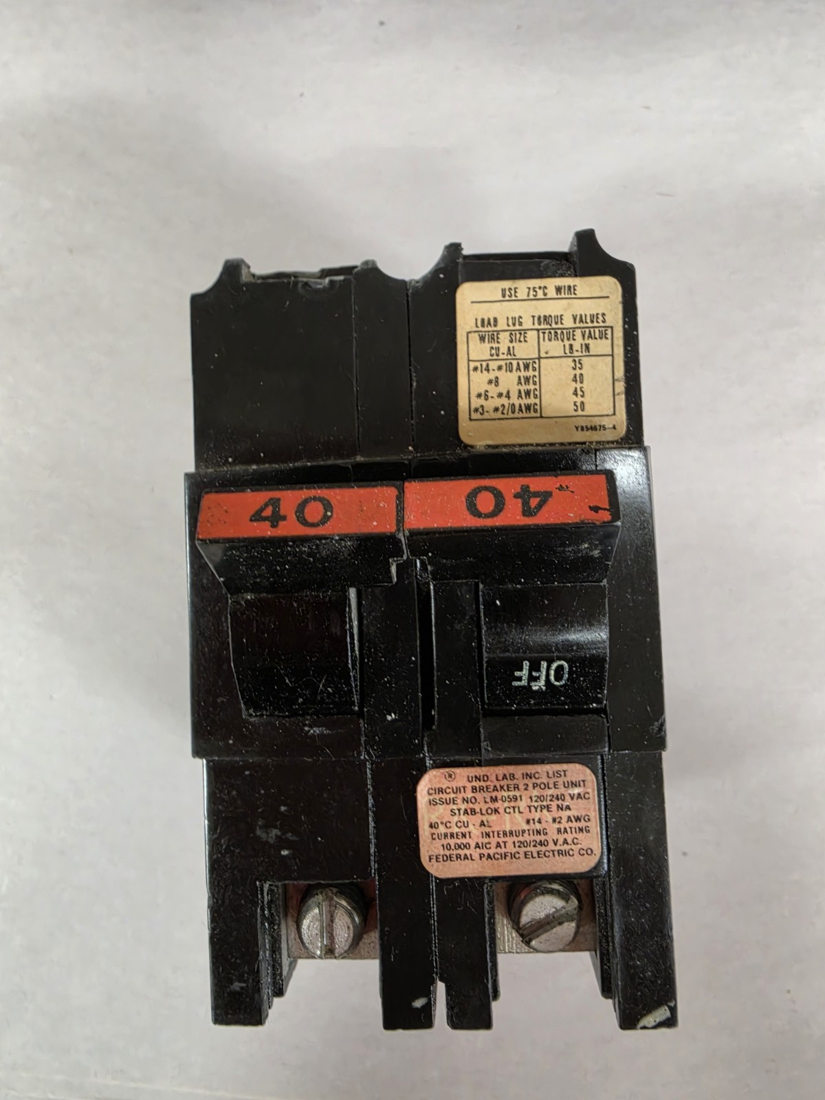 Lot Of 4 Federal Pacific NA240 FPE 40 Amp 2 Pole Stab-Lok Breakers