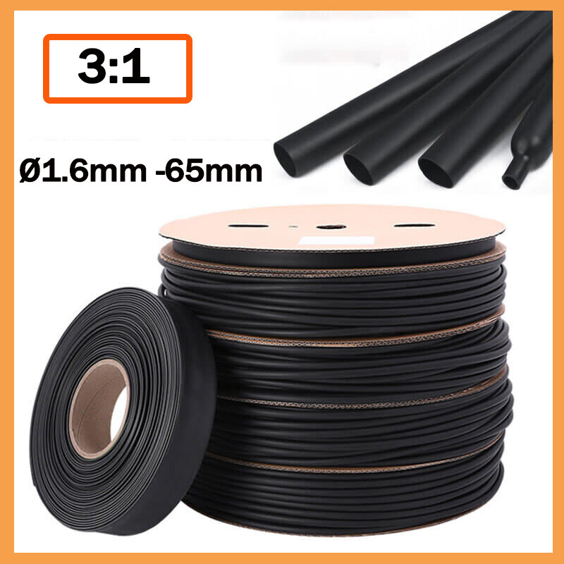 Heat Shrink Tubes 3:1 Marine Grade Wire Wrap Adhesive Lined Waterproof Black