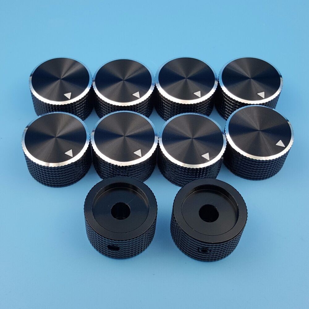 10Pcs Amplifier Audio Volume Rotary Knob 6.4mm 1/4” Black Aluminum 25 x 15.5mm