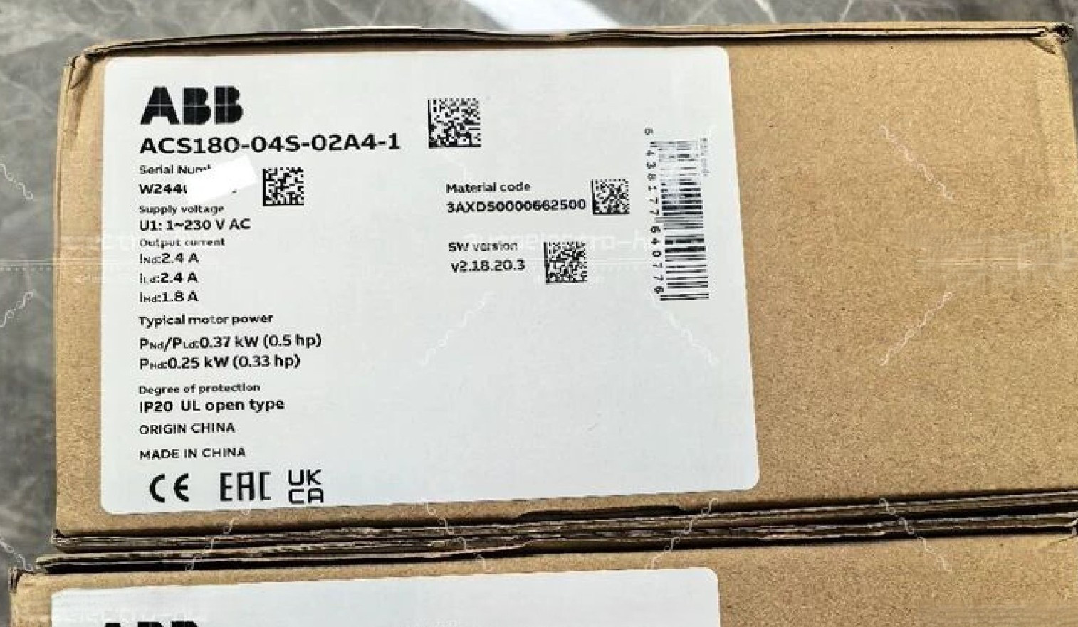 1PC- ABB ACS180-04S-02A4-1 VFD 0.37kW/2.4A/230V 3AXD50000716562 – Brand New