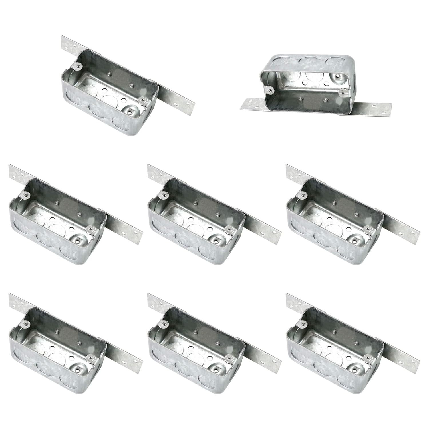 8 Packs 4 X 2 Inch Metal Electrical Box with Bracket, 1/2 Inch End Knockouts Ele