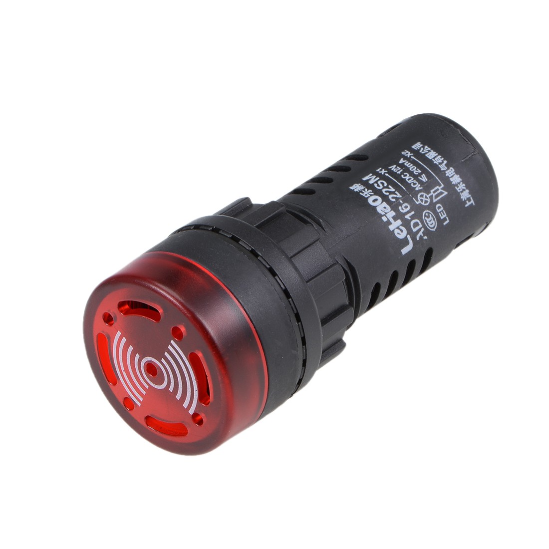 AC/DC 12V Indicator Light with Buzzer Red Flashing Alarm 22mm Panel LED