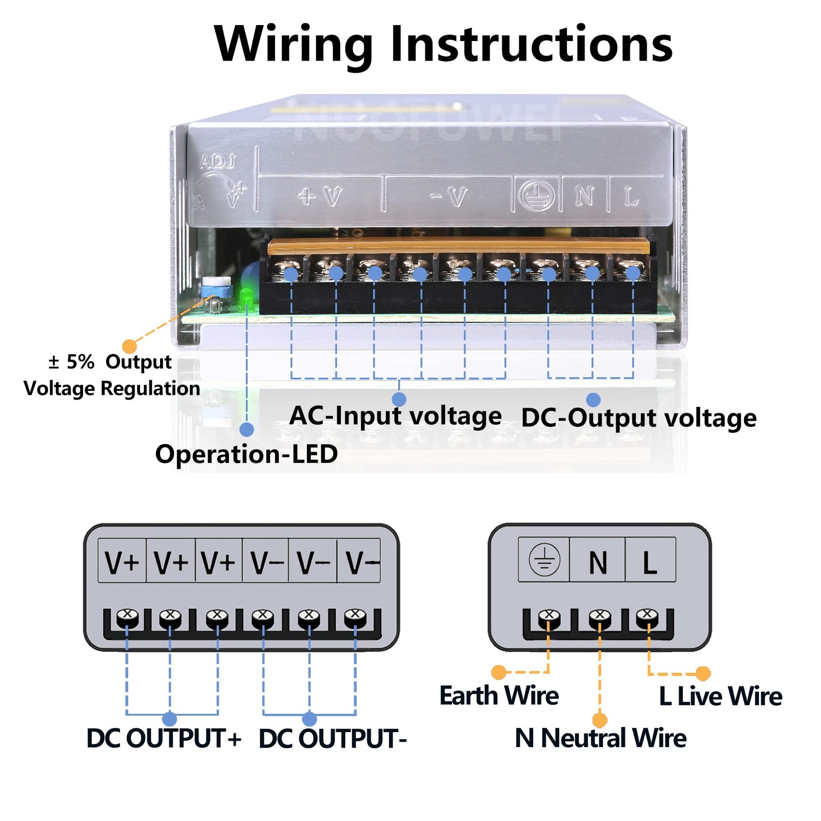 600W Switching Power Supply, 110V AC to 36V DC 16.6A, Converter Adapter, Winch