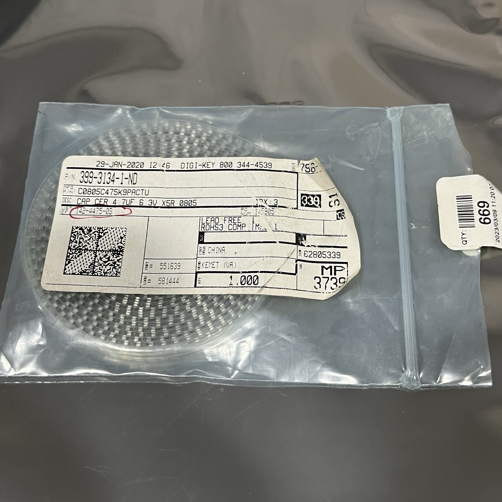 699PCS 4.7 µF ±10% 6.3V Ceramic Capacitor X5R 0805, C0805C475K9PACTU
