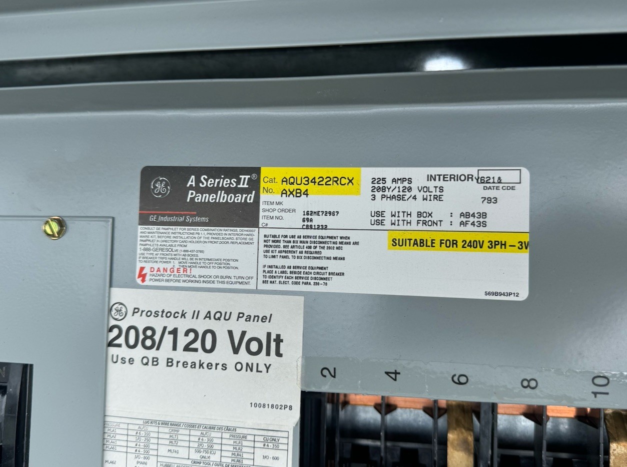 AQU3422RCX GE 225 Amp Main Breaker Panel 208/120V 42 Circuit Nema 1 150A Main