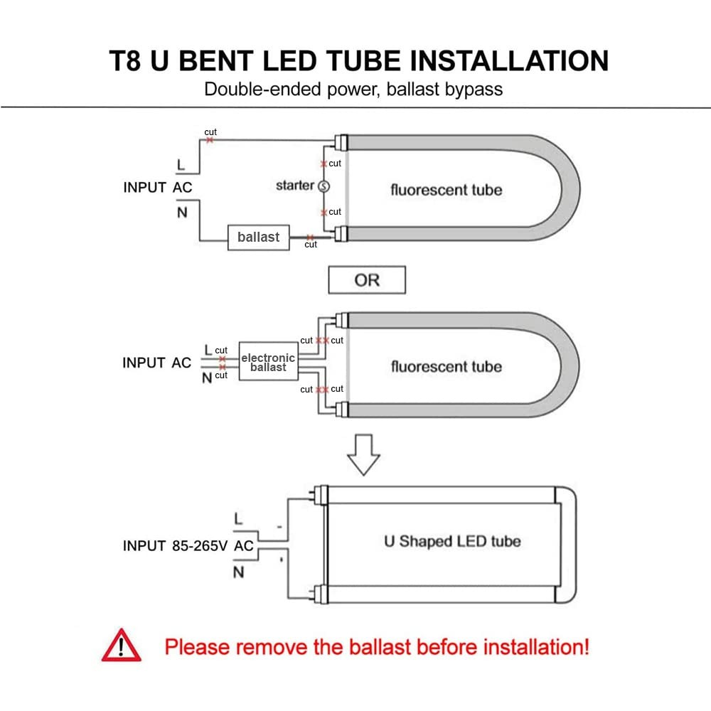 U Bend LED Tube Light, T8 T12, 18W(40W Equivalent), 5000K Daylight, 2000LM, Fluo