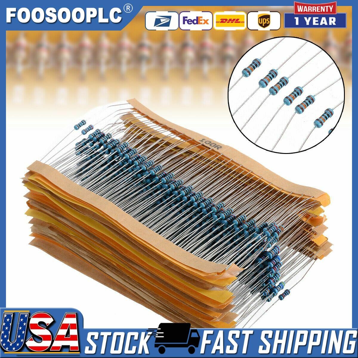 USA 600pcs 30 Values 1/4W Metal Film Resistors Resistance Assortment Kit Set 1%