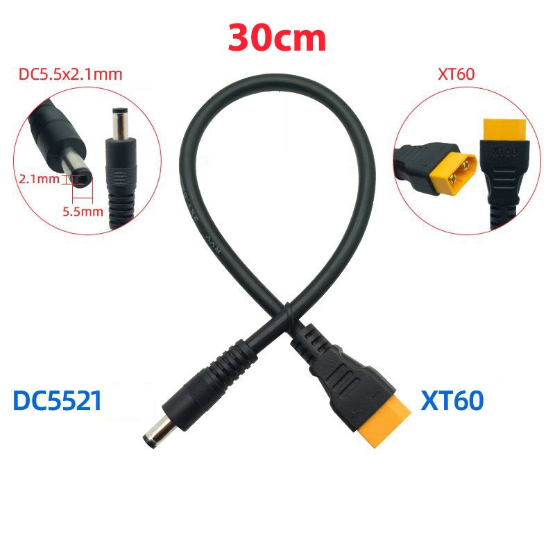 5.5×2.1mm DC Power Supply Cable XT60 to Round Connection Adapter Wire 14AWG