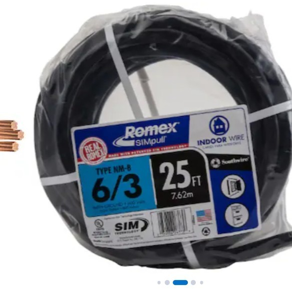 Romex SIMpull NM-B 6/3 6 AWG Copper Indoor Wire 25 ft Black Sheath
