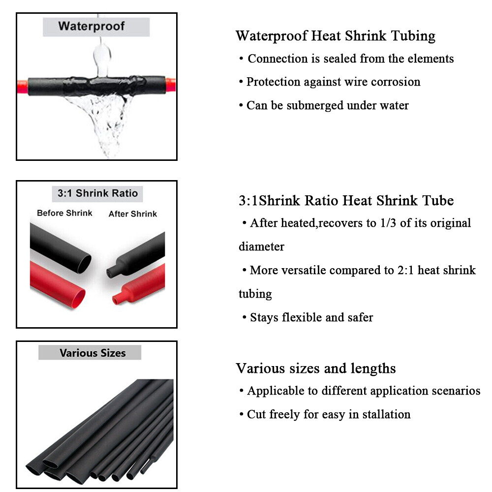 New 3:1 Heat Shrink Tube – 1/2″ Dual Wall Marine Adhesive Glue Lined Waterproof