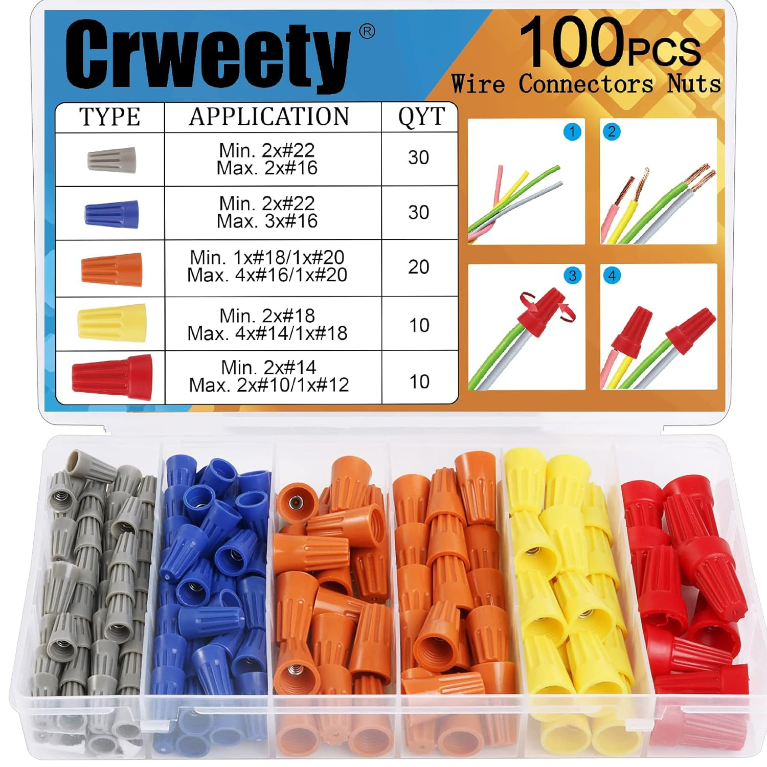 100PCS Wire Connectors Nuts Electric Wire Caps Assortment Nuts Connection