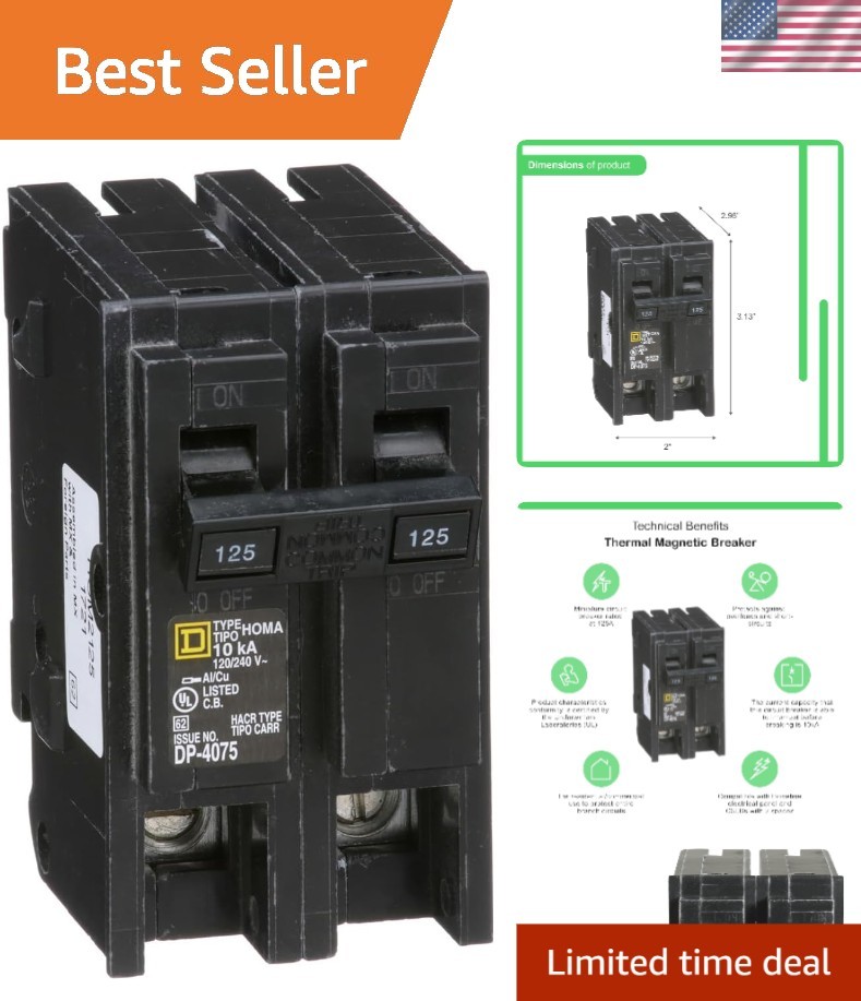 Square D Homeline 125 Amp 2 Pole Standard Circuit Breaker – Residential Use