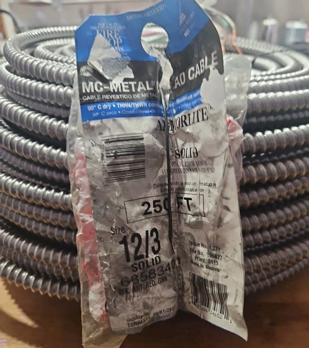 Southwire 12/3 X 250ft CU MC : Metal Clad Armored Cable 68583401 FAST FREE S&H!!