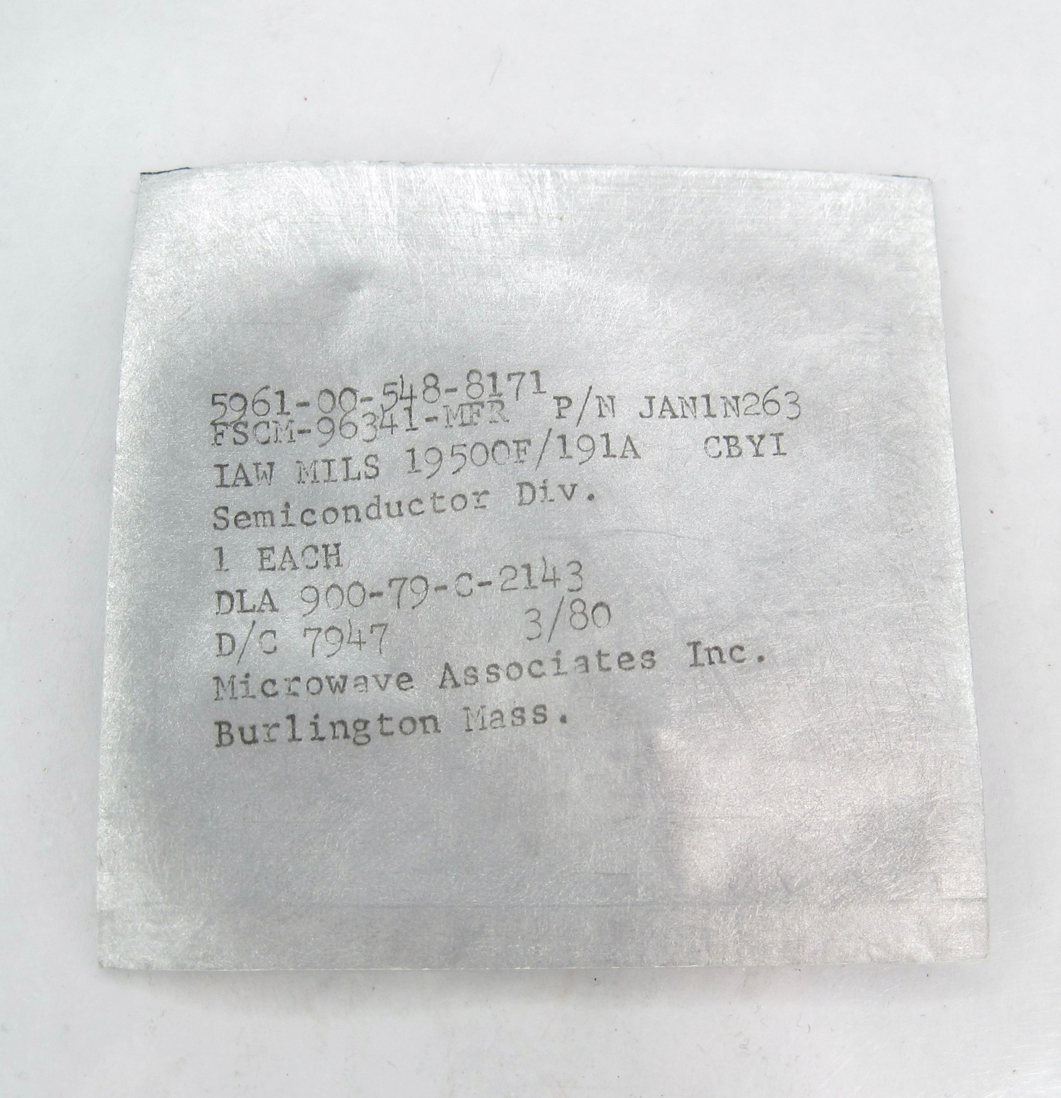 Vintage Surplus Microwave Diode Model JAN1N63 19500F/191A CBYI New Sealed