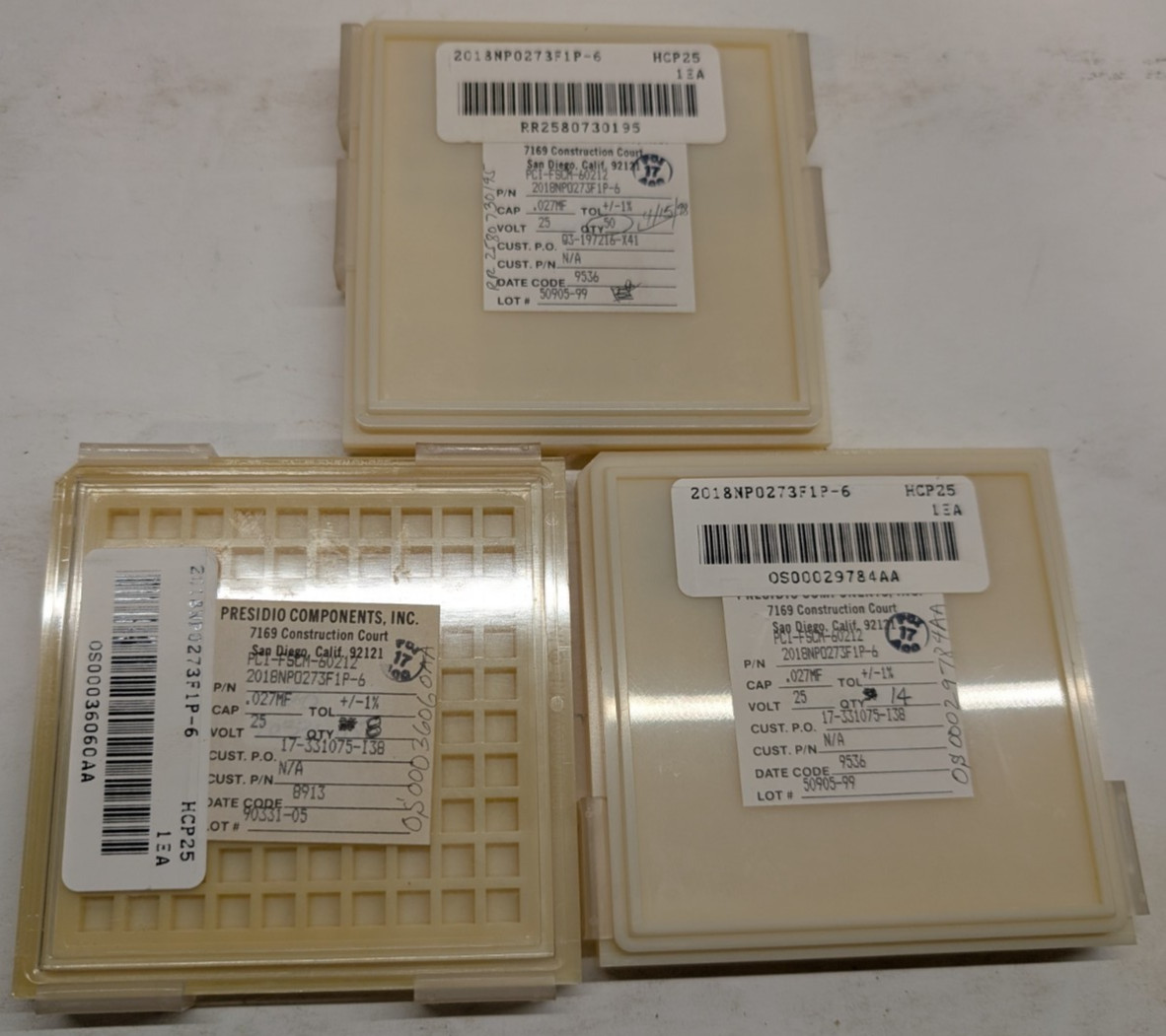 72x Presidio Components 0.027uF 25V ±1% SMD Ceramic Capacitors 2018NP0273F NOS