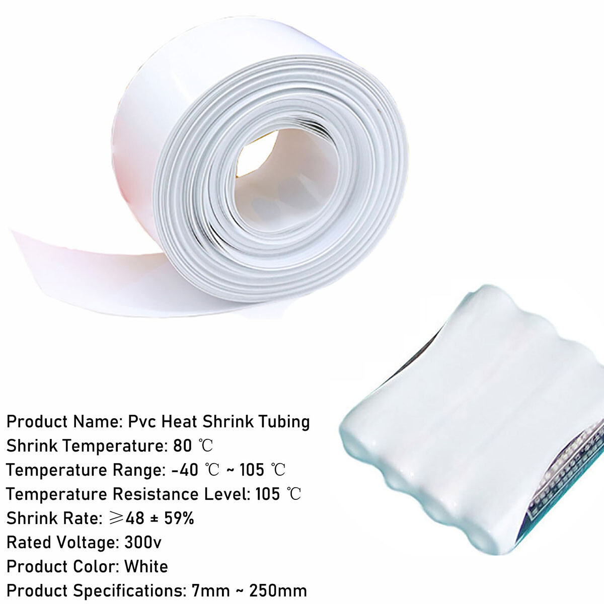 7mm to 250mm White PVC Heat Shrink Tubing Wrap RC Battery Pack LiPO NiMH NiCd