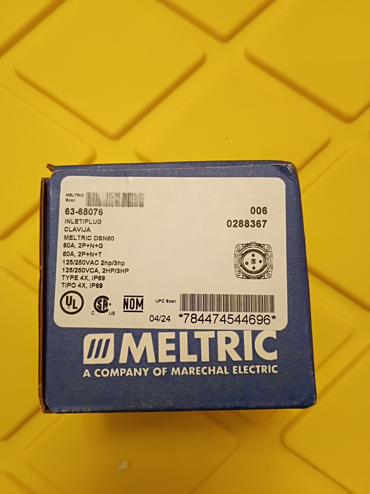 Meltric 63-68076 DSN60 INLET/PLUG 125/250 VAC 2hp/3hp TYPE 4X