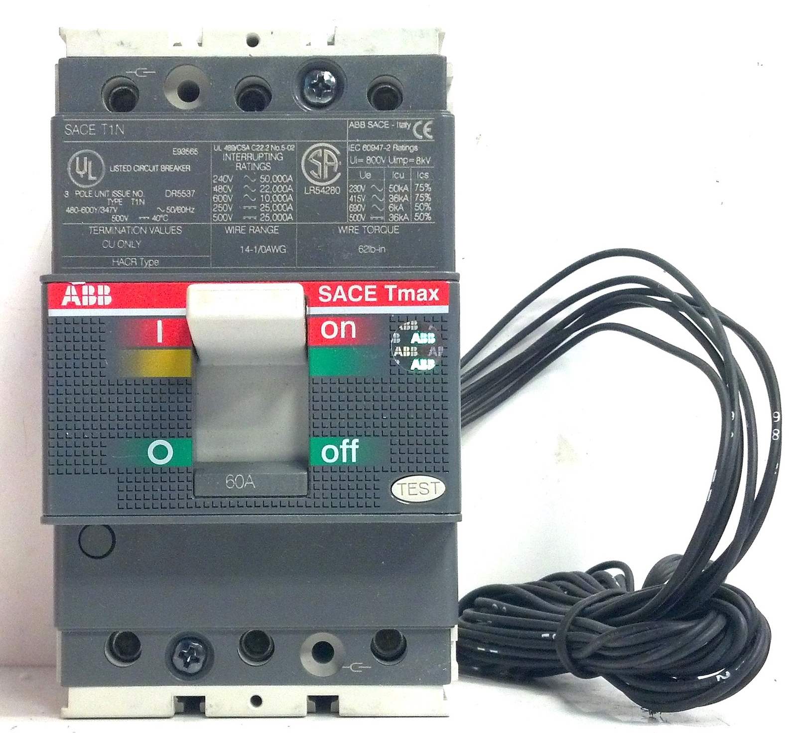 ABB T1NQ060TLA 60 A 3 P SACE TMAX T1N Thermal Magnetic Circuit Breaker