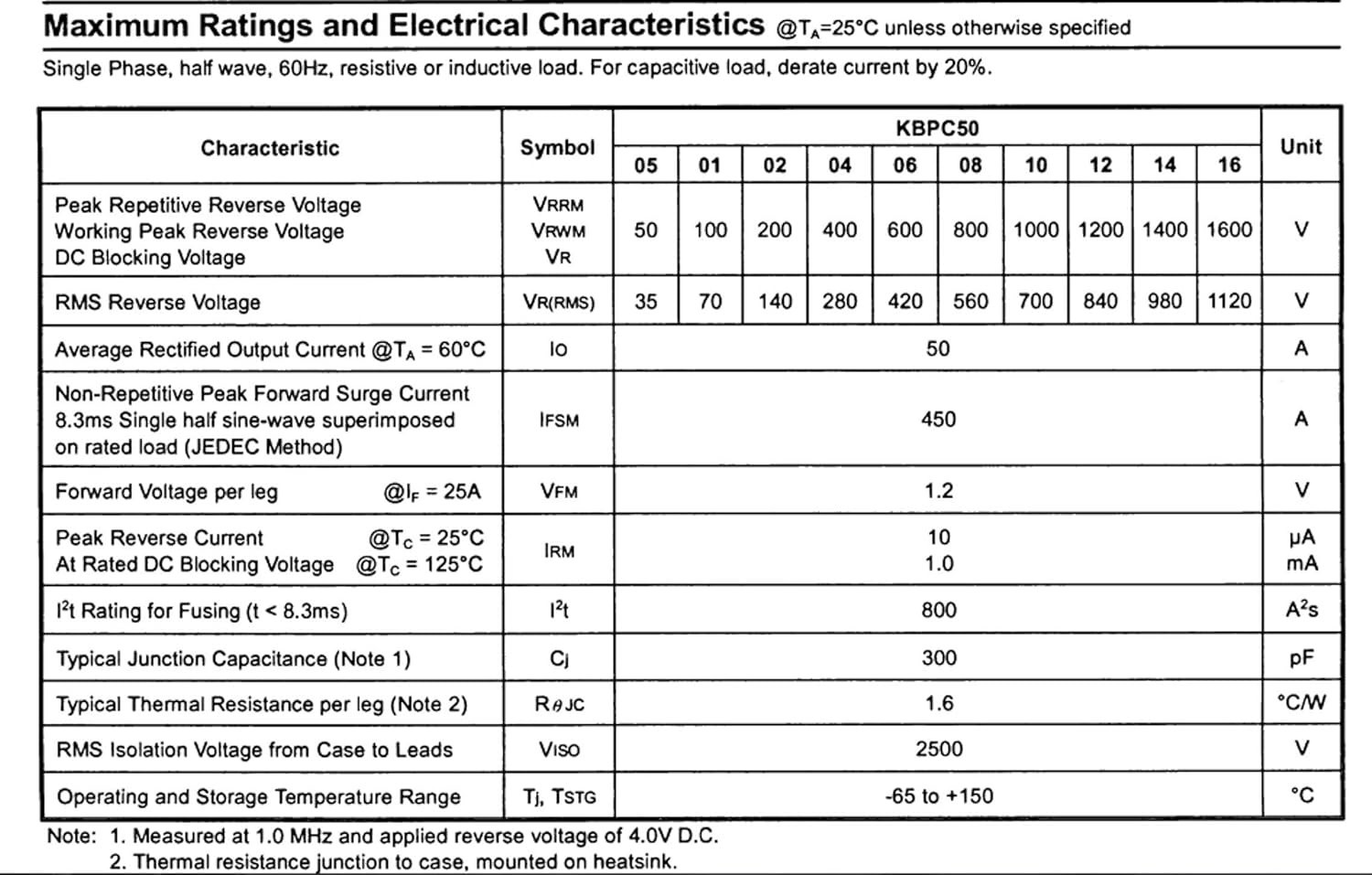 5pcs KBPC5010 Bridge Rectifier Diodes – 50A 1000V Single Phase High Efficiency