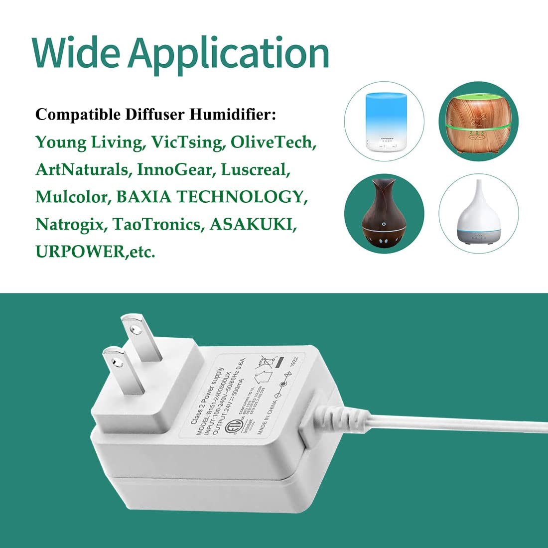 24V 0.5A Power Supply Adapter ETL Listed Class 2 Certified Power Adapter 100-…