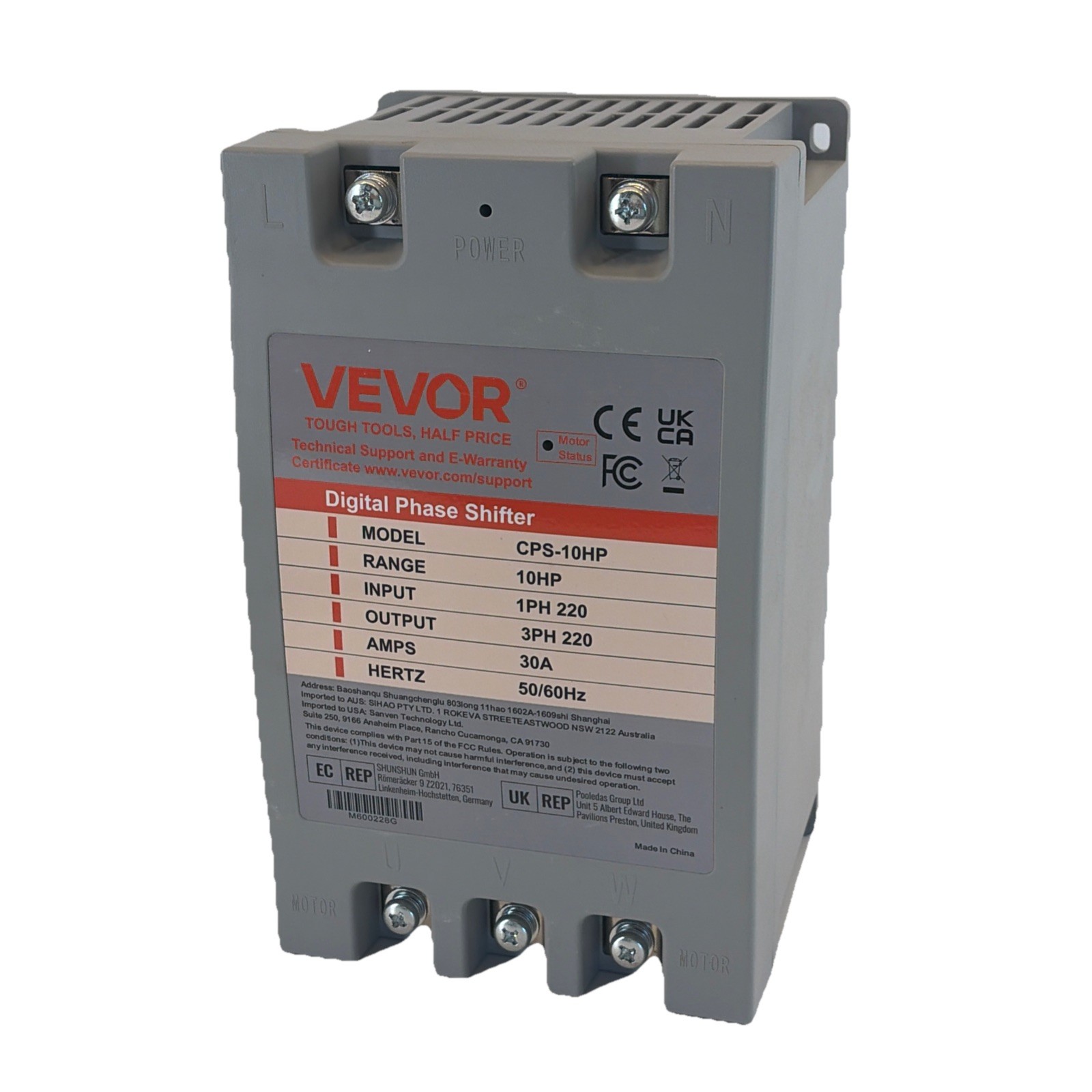 Vevor Digital Phase Converter 10HP Single to 3 Phase 220V Phase Shifter 30A