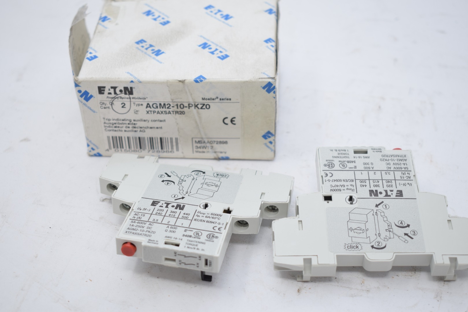 Pack of 2 NEW Eaton Moeller AGM2-10-PKZ0 Side-Mount Trip Indicator Switch XTPAXS