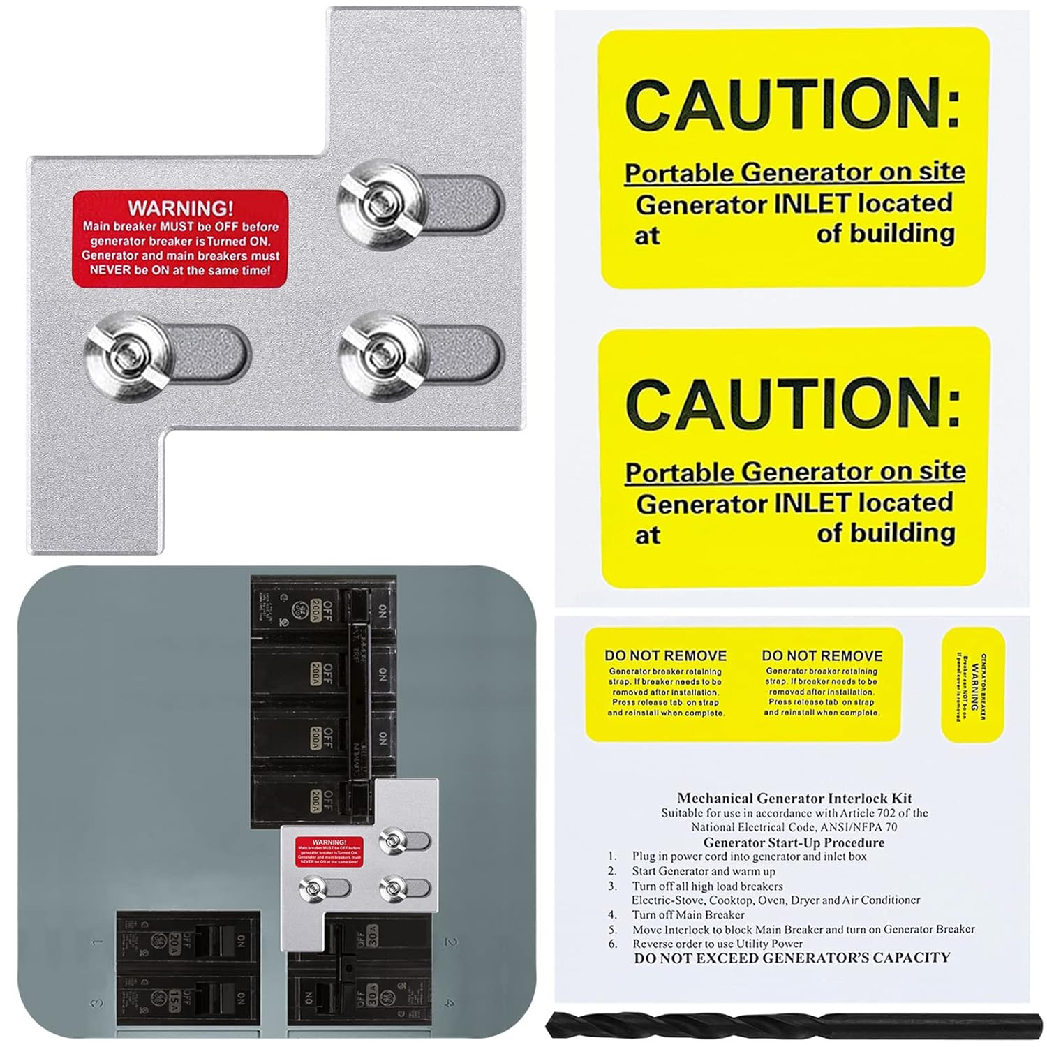 Generator Interlock Kit Compatible with General Electric GE 150 or 200 Amp Panel
