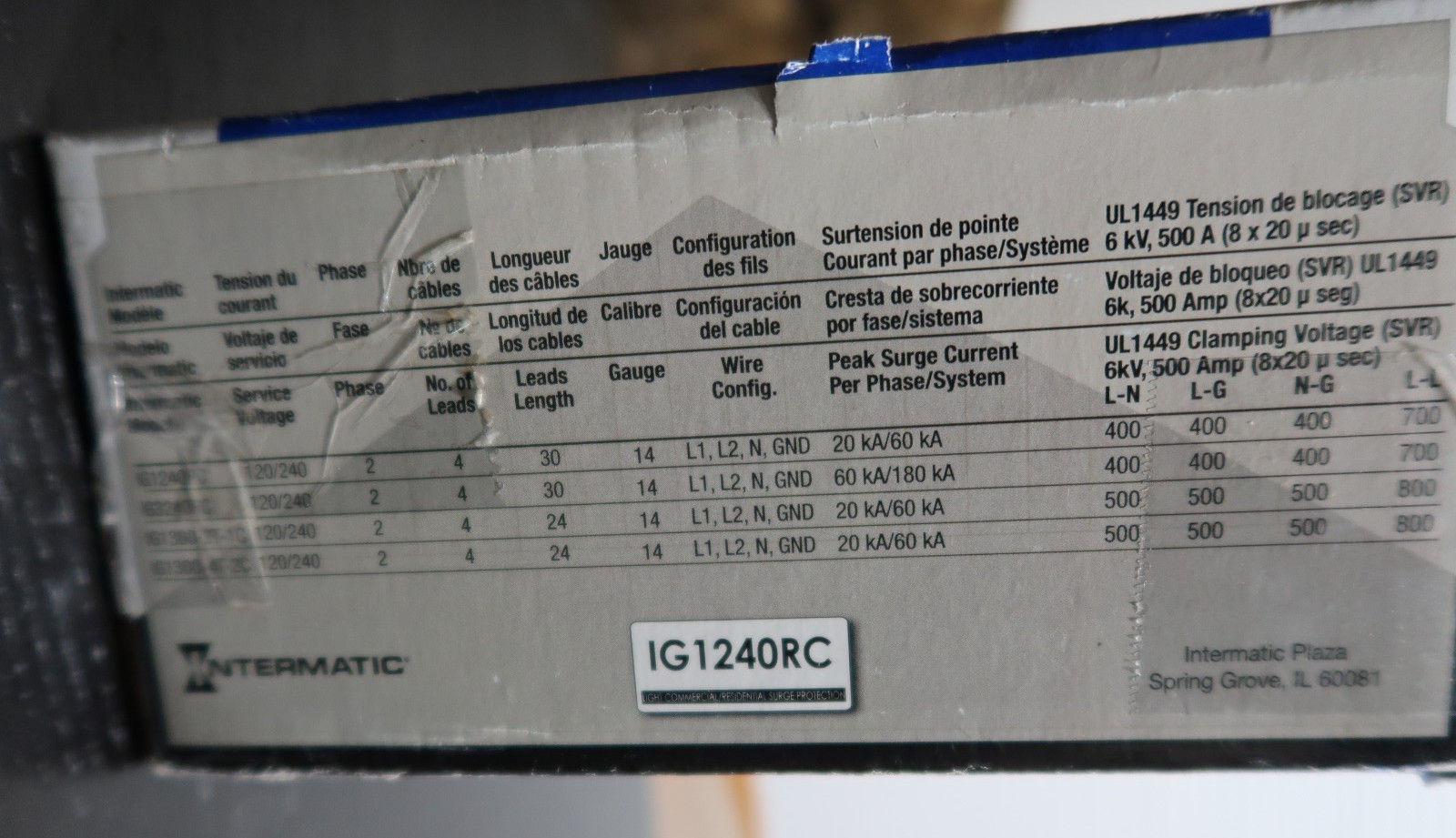 Intermatic Light Commercial / Home Panel Guard Surge Protective Device IG1240RC