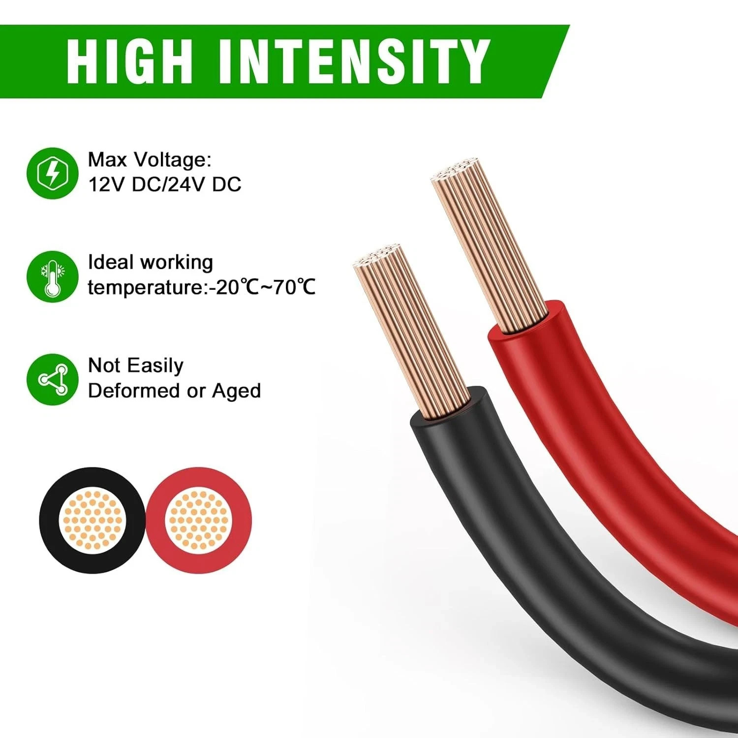 12 Gauge Wire 100FT, 2 Conductor Electrical Cable – Red and Black, Low Voltage