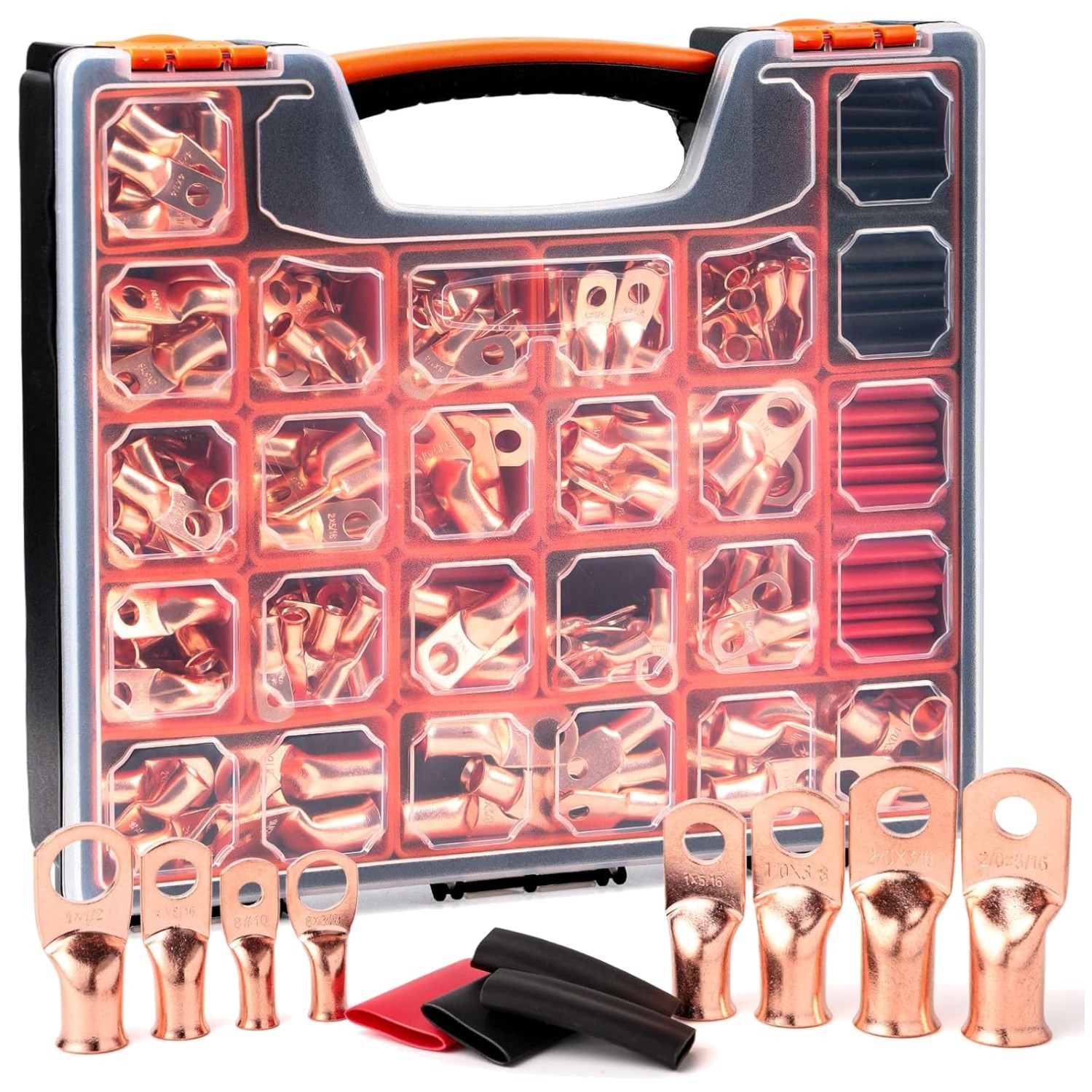 264-PCS Battery Cable Ends Kit with Heat Shrink Tubing