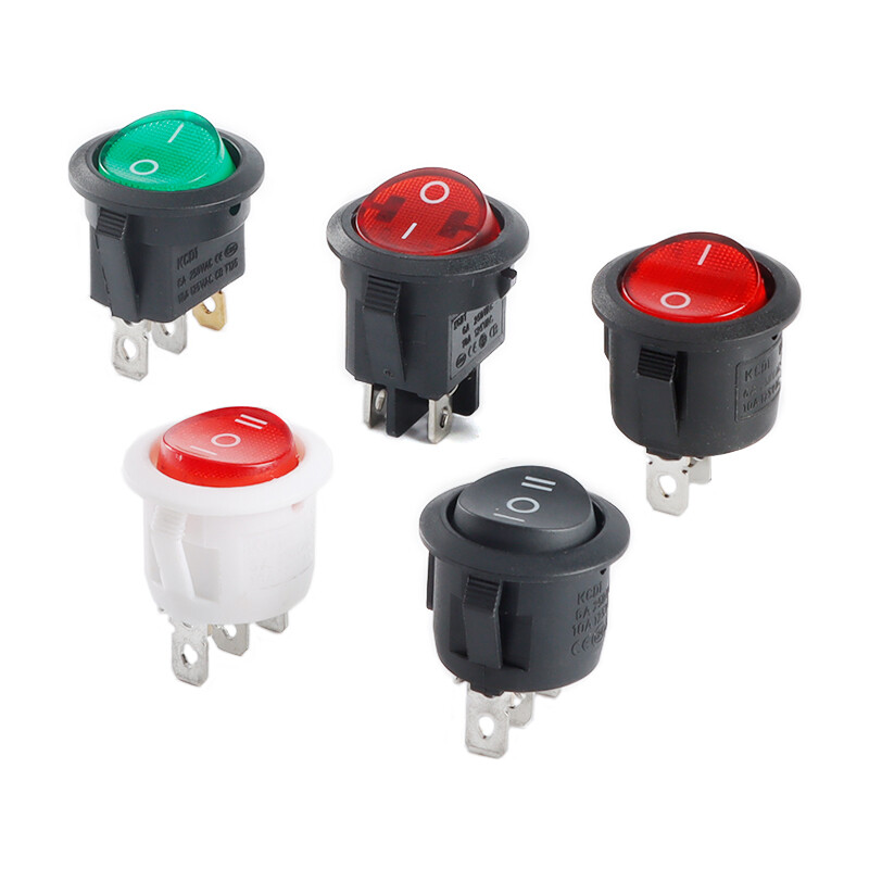 Round Push Button Rocker Switch With Illuminated 2/3/4 Pin Black White Red Green