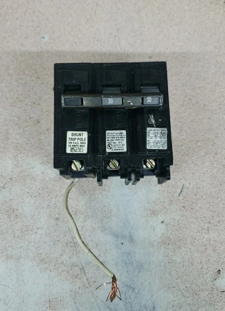 USED Siemens B230HH00S01 2 pole 30 amp bolt on 65kA Shunt Trip Circuit Breaker